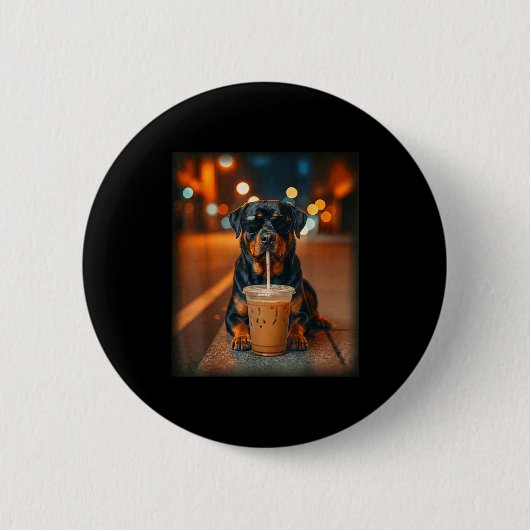 Funny rottweiler drinking iced coffee lover dog ronde button 5,7 cm (Voorkant)