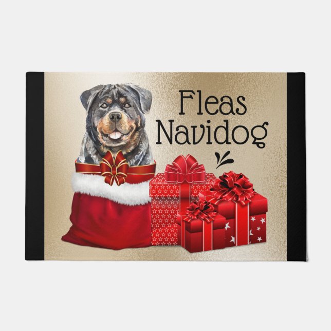 Funny Rottweiler-kerstvlooien navidog cadeautjes Deurmat (Voorkant)