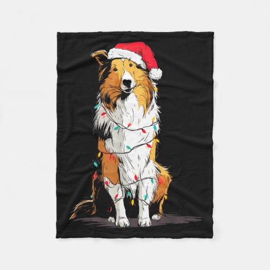 Funny Rough Collie Christmas Graphics Dog Lights L Fleece Deken (Voorkant)