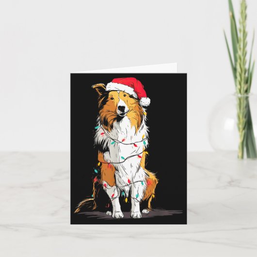 Funny Rough Collie Christmas Graphics Dog Lights L Kaart (Voorkant)