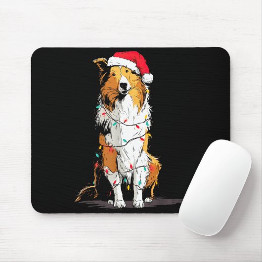 Funny Rough Collie Christmas Graphics Dog Lights L Muismat (Met muis)