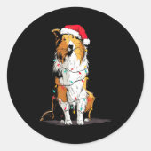 Funny Rough Collie Christmas Graphics Dog Lights L Ronde Sticker (Voorkant)