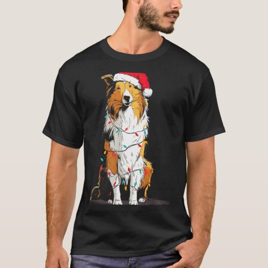 Funny Rough Collie Christmas Graphics Dog Lights L T-shirt (Voorkant)