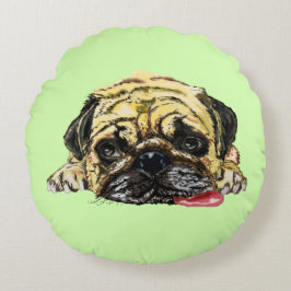 Funny Round Pillow met Pug Dog - Uw kleuren Rond Kussen