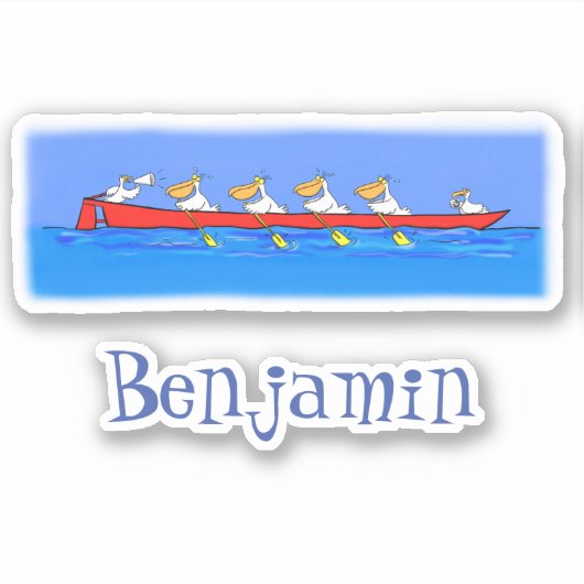 Funny rowing crew pelicans cartoon illustratie sticker (Voorkant)
