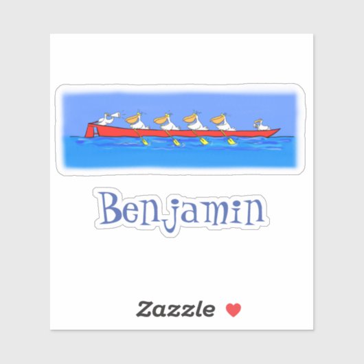 Funny rowing crew pelicans cartoon illustratie sticker (Vel)