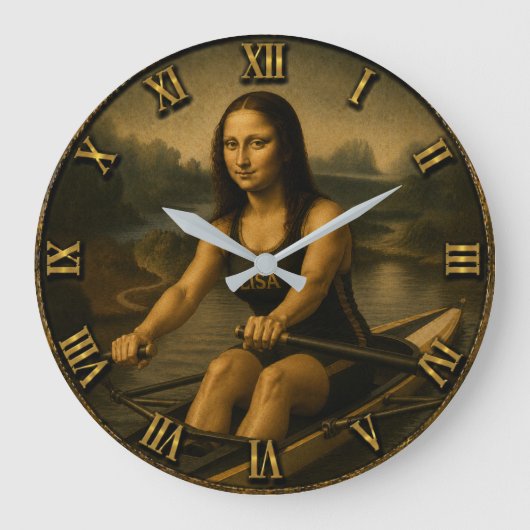 Funny Rowing Mona Lisa Crew Racing Gift Grote Klok (Voorkant)