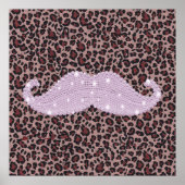 Funny Roze Bling Mustache en Animal Print Pattern (Voorkant)