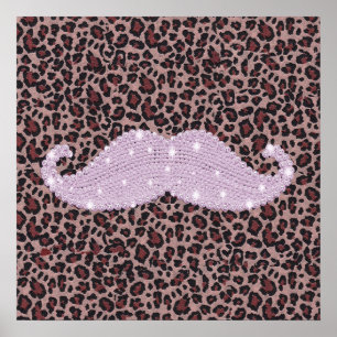 Funny Roze Bling Mustache en Animal Print Pattern