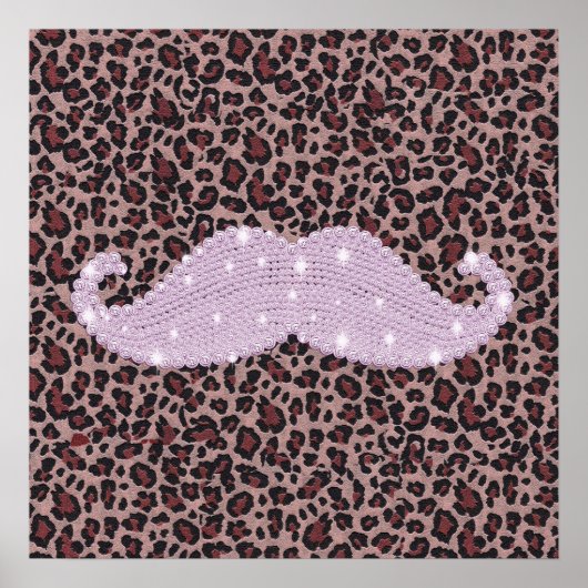 Funny Roze Bling Mustache en Animal Print Pattern (Voorkant)