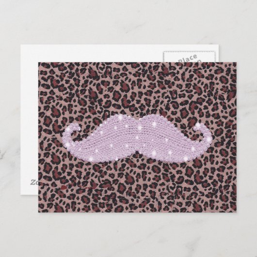 Funny Roze Bling Mustache en Animal Print Pattern Briefkaart (Voorkant / Achterkant)