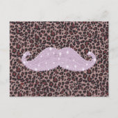 Funny Roze Bling Mustache en Animal Print Pattern Briefkaart (Voorkant)