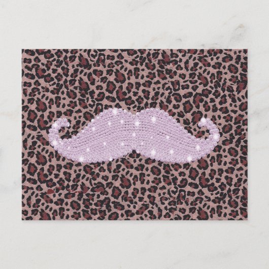 Funny Roze Bling Mustache en Animal Print Pattern Briefkaart (Voorkant)
