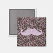 Funny Roze Bling Mustache en Animal Print Pattern Magneet (Voorkant / Achterkant)