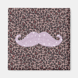 Funny Roze Bling Mustache en Animal Print Pattern Magneet