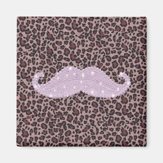 Funny Roze Bling Mustache en Animal Print Pattern Magneet (Voorkant)
