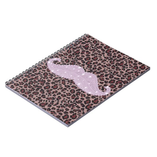 Funny Roze Bling Mustache en Animal Print Pattern Notitieboek (Linkerzijde)
