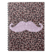Funny Roze Bling Mustache en Animal Print Pattern Notitieboek (Voorkant)