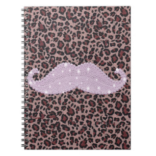Funny Roze Bling Mustache en Animal Print Pattern Notitieboek