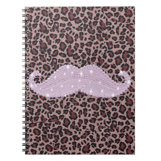 Funny Roze Bling Mustache en Animal Print Pattern Notitieboek (Voorkant)