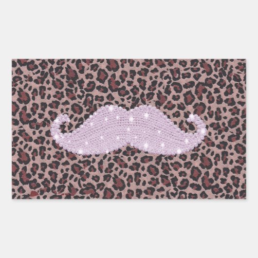 Funny Roze Bling Mustache en Animal Print Pattern Rechthoekige Sticker (Voorkant)