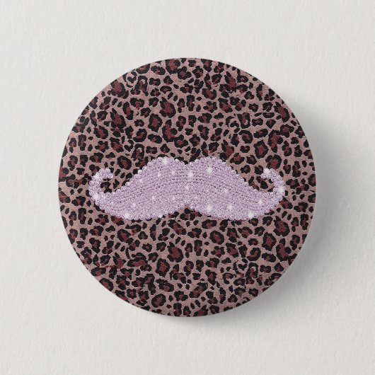 Funny Roze Bling Mustache en Animal Print Pattern Ronde Button 5,7 Cm (Voorkant)