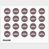 Funny Roze Bling Mustache en Animal Print Pattern Ronde Sticker (Vel)