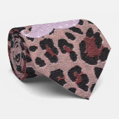 Funny Roze Bling Mustache en Animal Print Pattern Stropdas (Opgerold)