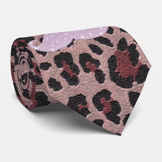Funny Roze Bling Mustache en Animal Print Pattern Stropdas (Opgerold)