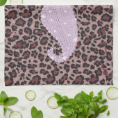 Funny Roze Bling Mustache en Animal Print Pattern Theedoek (Gevouwen)
