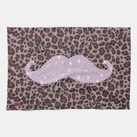 Funny Roze Bling Mustache en Animal Print Pattern Theedoek (Horizontaal)