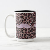 Funny Roze Bling Mustache en Animal Print Pattern Tweekleurige Koffiemok (Links)
