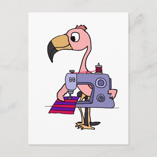 Funny Roze Flamingo met naaimachine Briefkaart (Voorkant)
