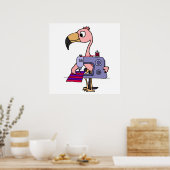Funny Roze Flamingo met naaimachine Poster (Keuken)
