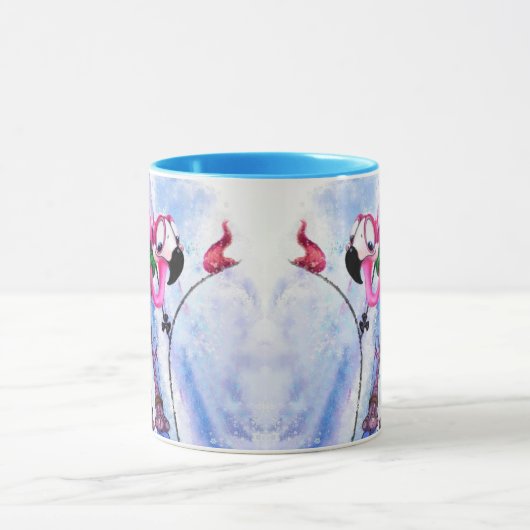 Funny Roze Flamingo Skier - Cartoon Drawing Comic  Mok (Midden)