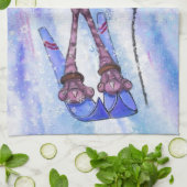 Funny Roze Flamingo Skier - Cartoon Drawing Comic  Theedoek (Gevouwen)