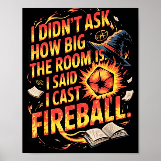 Funny Rpg I Cast Fireball Quote With Wizard Hat An Poster (Voorkant)