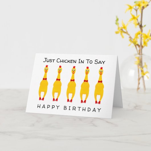 Funny Rubber Chicken Birthday Kaart (Gele Bloem)