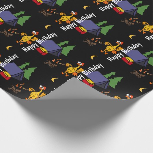 Funny Rubber Chicken Camping Cartoon Cadeaupapier (Hoek)