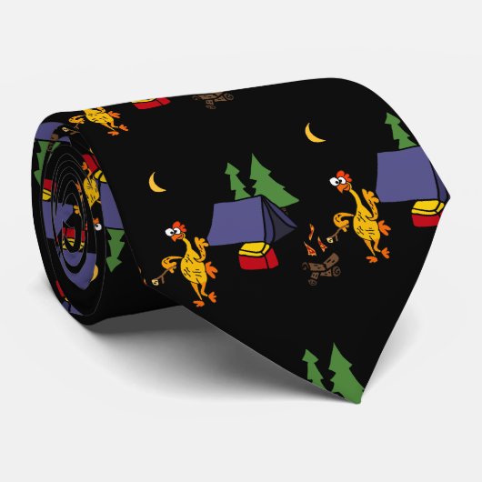 Funny Rubber Chicken Camping Cartoon Stropdas (Opgerold)