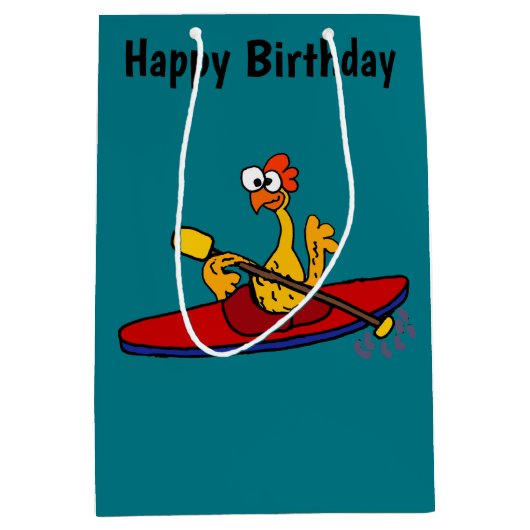 Funny Rubber Chicken kayaking cartoon Medium Cadeauzakje (Voorkant)