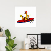 Funny Rubber Chicken kayaking cartoon Poster (Thuiskantoor)