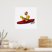 Funny Rubber Chicken kayaking cartoon Poster (Keuken)