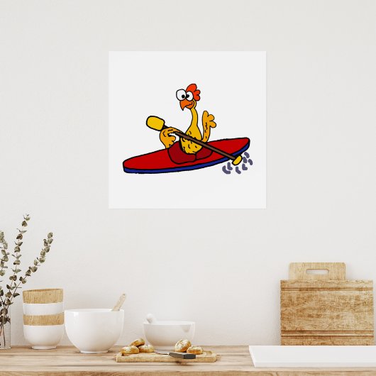 Funny Rubber Chicken kayaking cartoon Poster (Keuken)