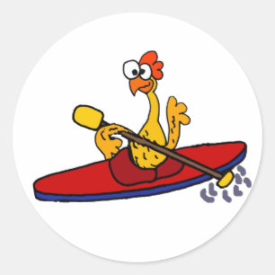 Funny Rubber Chicken kayaking cartoon Ronde Sticker