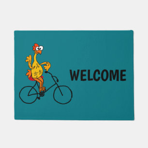 Funny Rubber Chicken Riding Bicycle Deurmat
