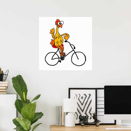 Funny Rubber Chicken Riding Bicycle Poster (Thuiskantoor)