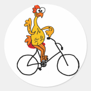 Funny Rubber Chicken Riding Bicycle Ronde Sticker