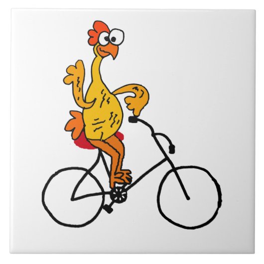 Funny Rubber Chicken Riding Bicycle Tegeltje (Voorkant)