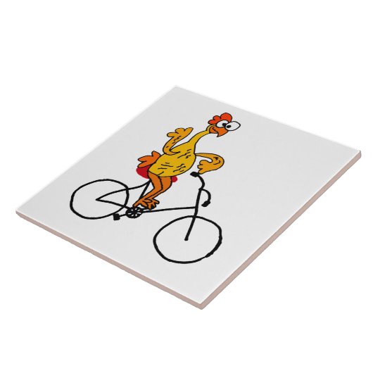 Funny Rubber Chicken Riding Bicycle Tegeltje (Zijkant)